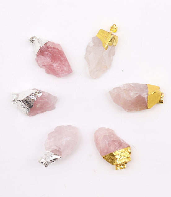 Gemstone Rose Quartz Gold & Silver Plated Pendants – 6 Assorted