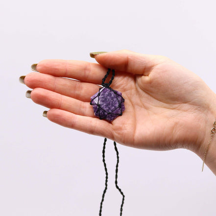 Laced Gemstone Hexagon Pendant Necklace – Lepidolite