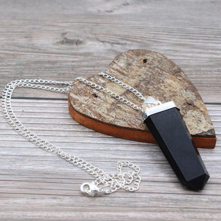 Gemstone Flat Pencil Pendant – Black Agate