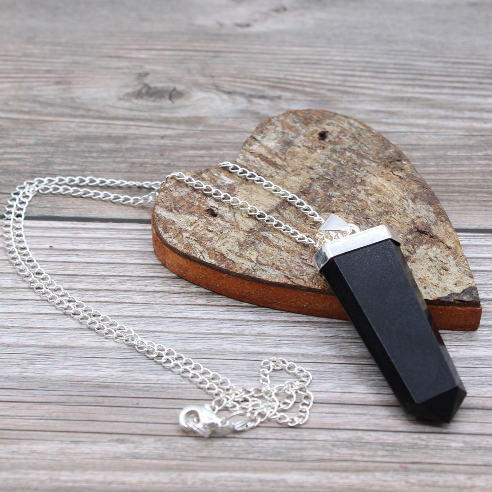 Gemstone Flat Pencil Pendant – Black Agate