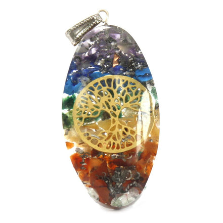 Orgonite Power Pendant – 7 Stone Chakra Oval with Tree
