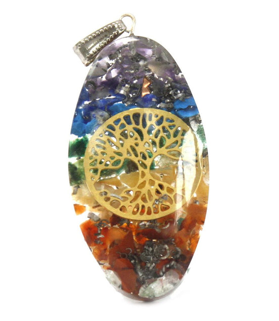 Orgonite Power Pendant – 7 Stone Chakra Oval with Tree