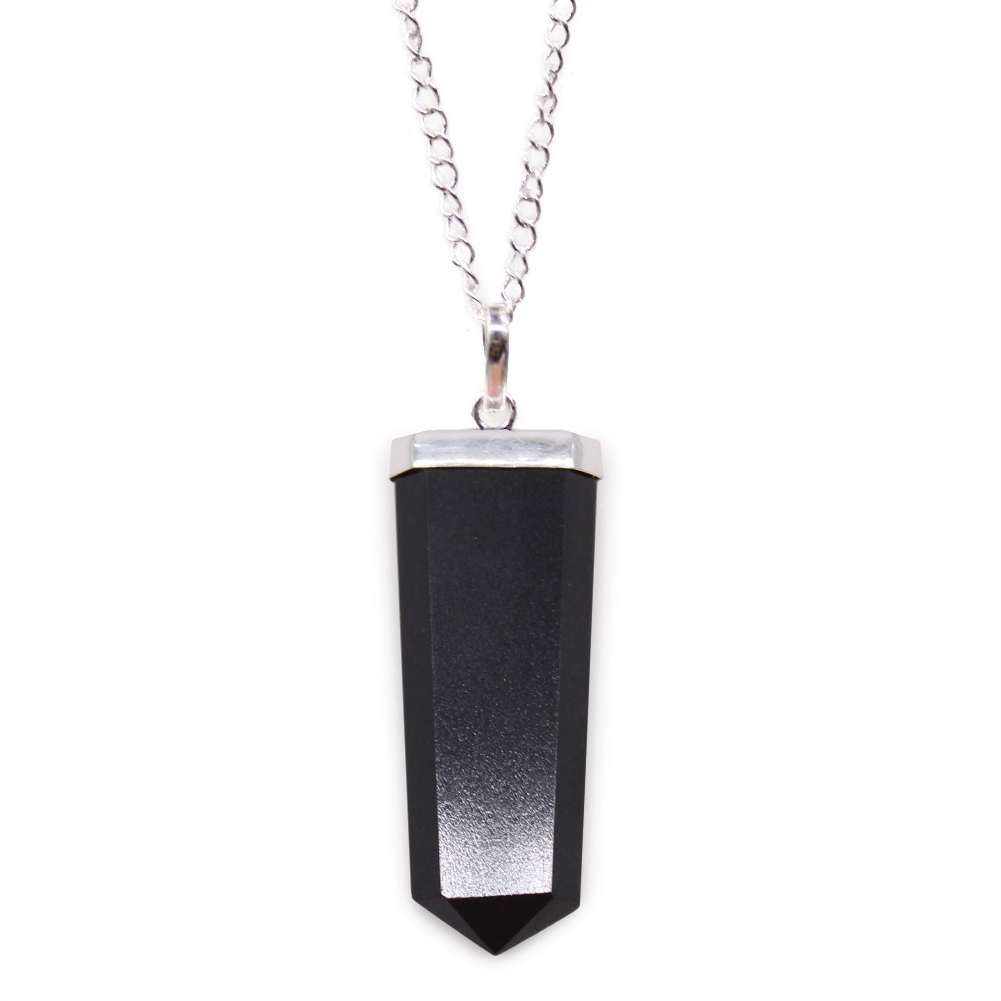 Gemstone Flat Pencil Pendant – Black Agate