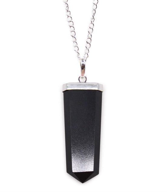 Gemstone Flat Pencil Pendant – Black Agate