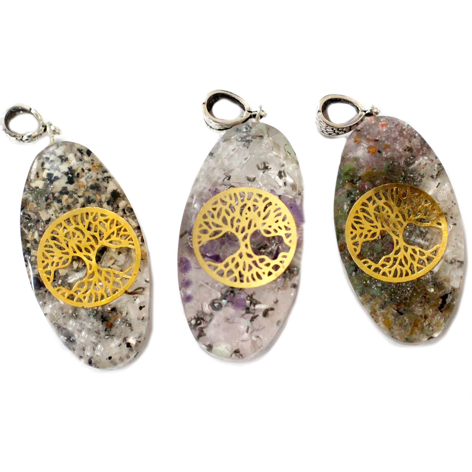 Orgonite Power Pendant – 7 Stone Chakra Oval with Tree