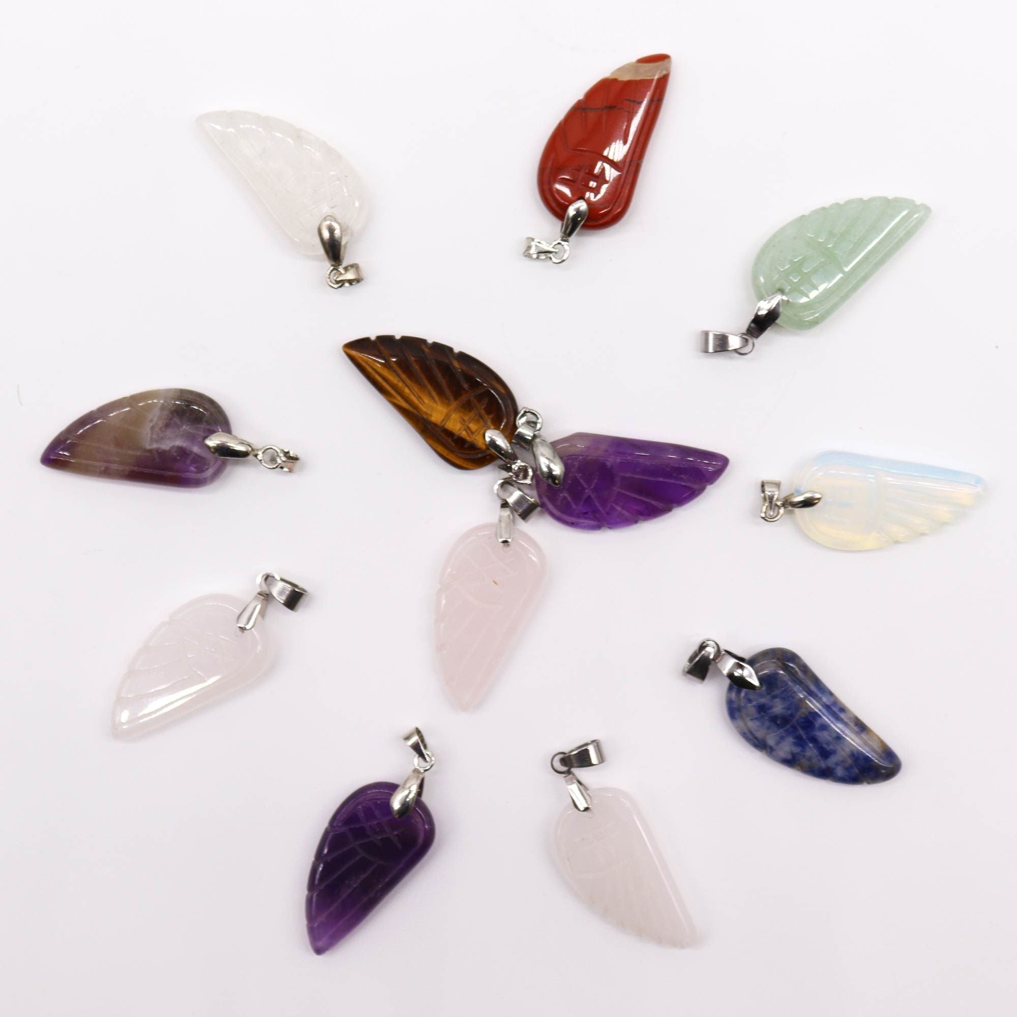 Gemstone Angel Wing Pendants – 12 Assorted 28x15mm