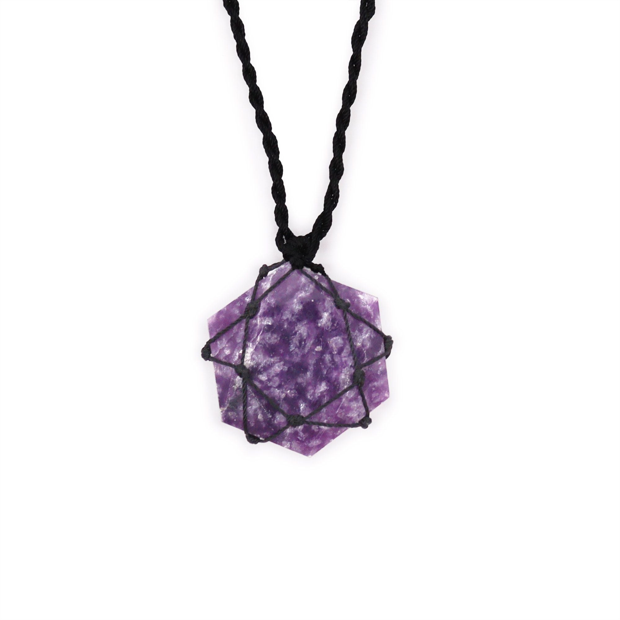 Laced Gemstone Hexagon Pendant Necklace – Lepidolite