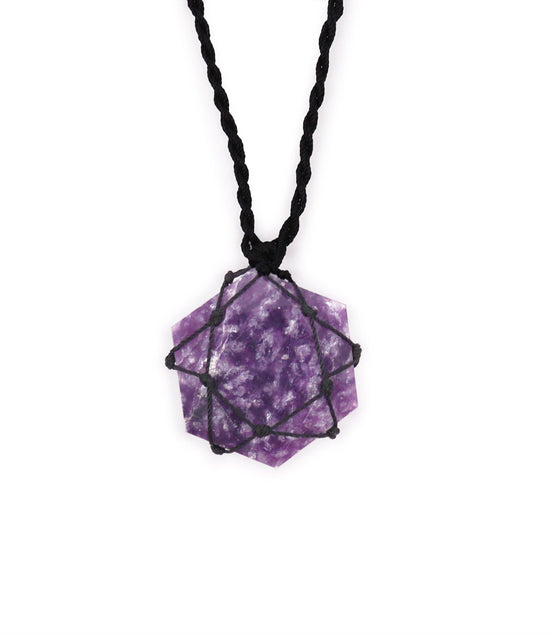 Laced Gemstone Hexagon Pendant Necklace – Lepidolite