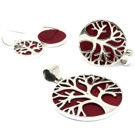 Tree of Life Silver Pendant 22mm – Coral Effect