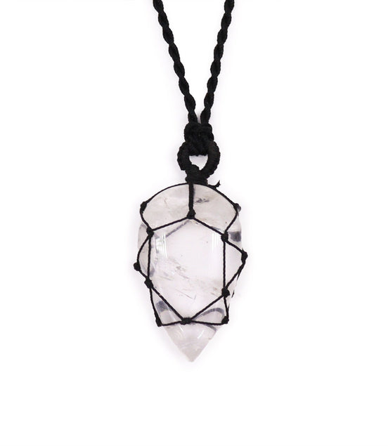 Laced Gemstone Teardrop Pendant Necklace – Rock Quartz