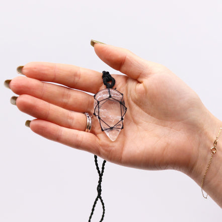 Laced Gemstone Teardrop Pendant Necklace – Rock Quartz