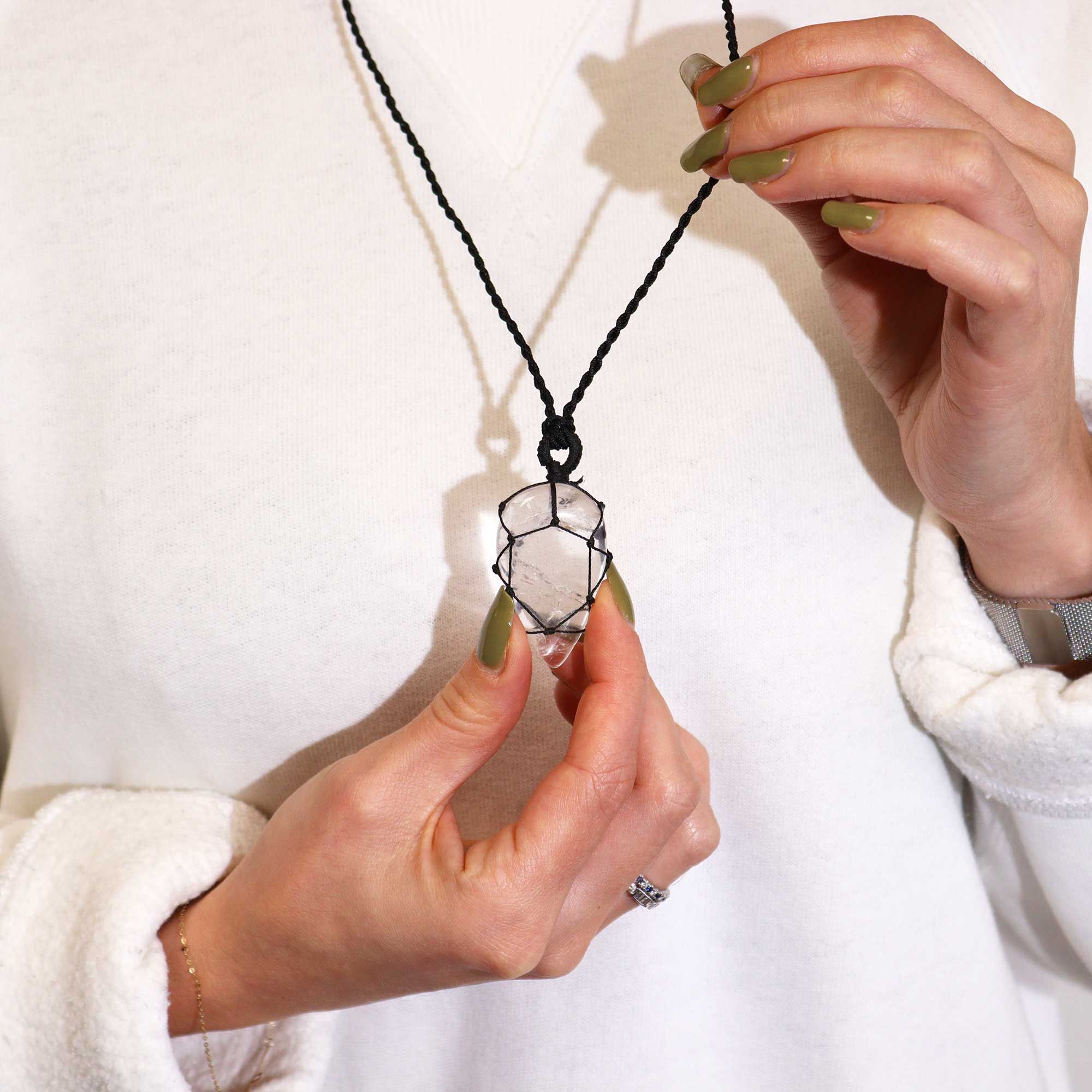 Laced Gemstone Teardrop Pendant Necklace – Rock Quartz