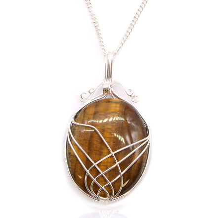 Tiger Eye Gemstone Necklace – Swirl Wrapped Pendant