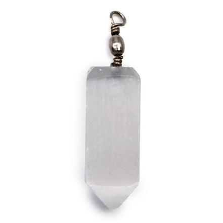 Selenite Obelisk Pendant – Sterling Silver Necklace Handmade
