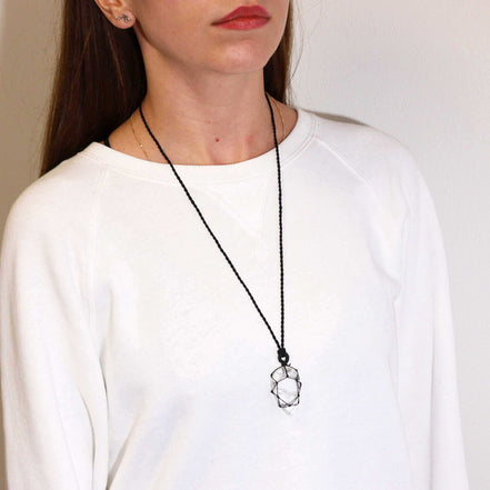Laced Gemstone Teardrop Pendant Necklace – Rock Quartz