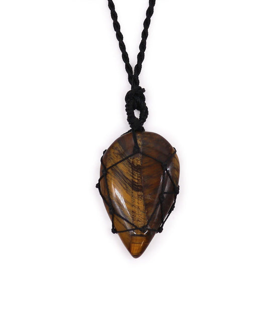 Laced Gemstone Teardrop Pendant Necklace – Tigereye