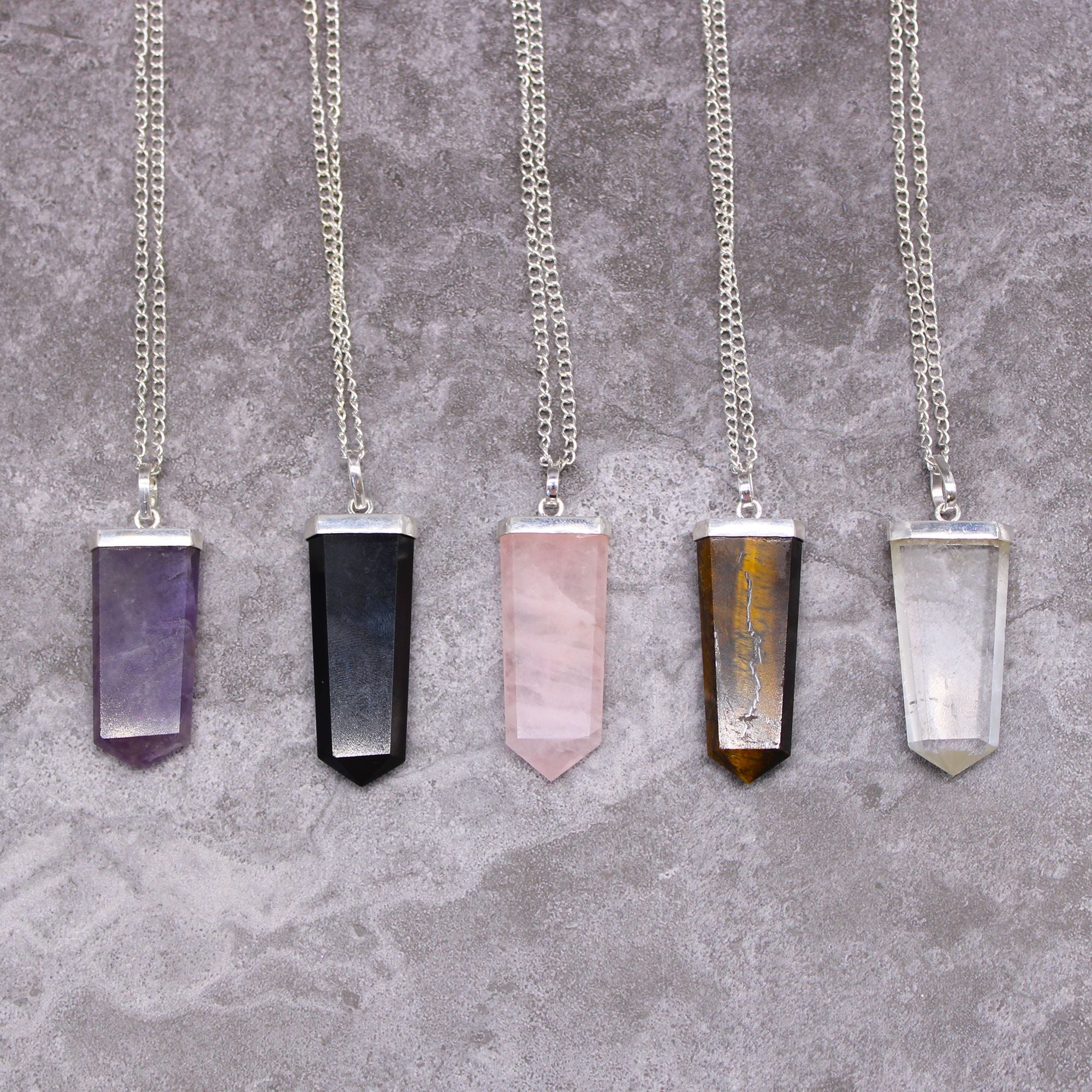 Gemstone Flat Pencil Pendant – Black Agate