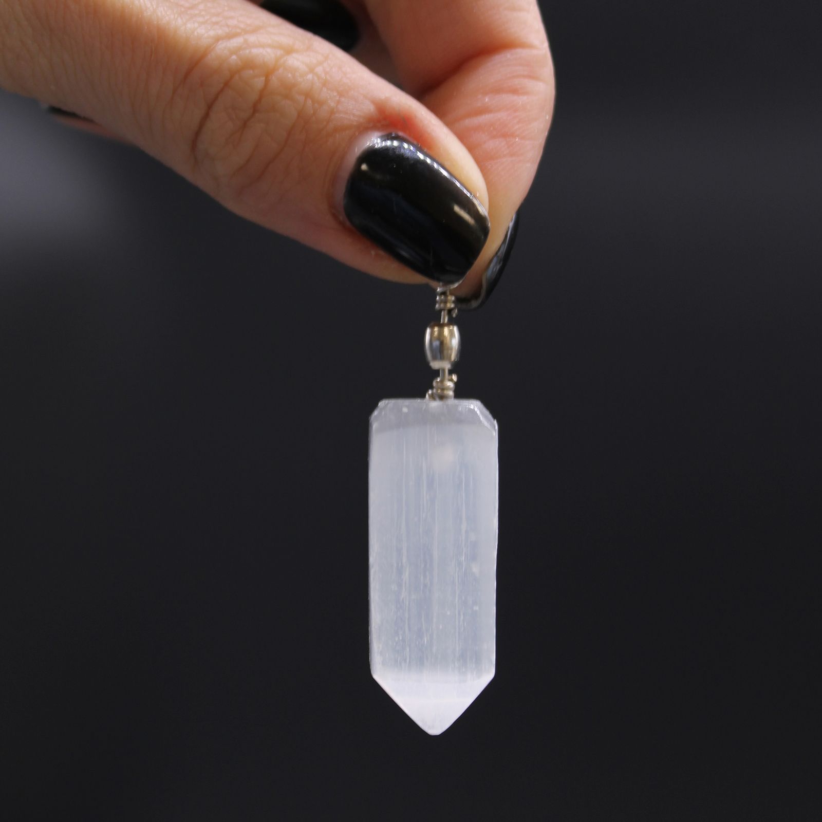 Selenite Obelisk Pendant – Sterling Silver Necklace Handmade