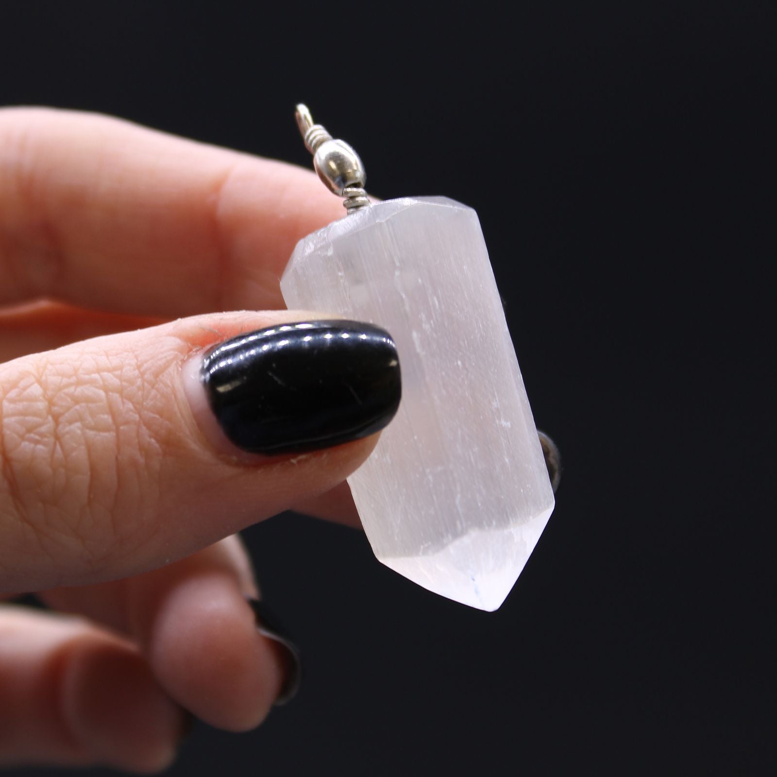 Selenite Obelisk Pendant – Sterling Silver Necklace Handmade