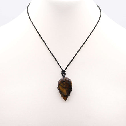 Laced Gemstone Teardrop Pendant Necklace – Tigereye