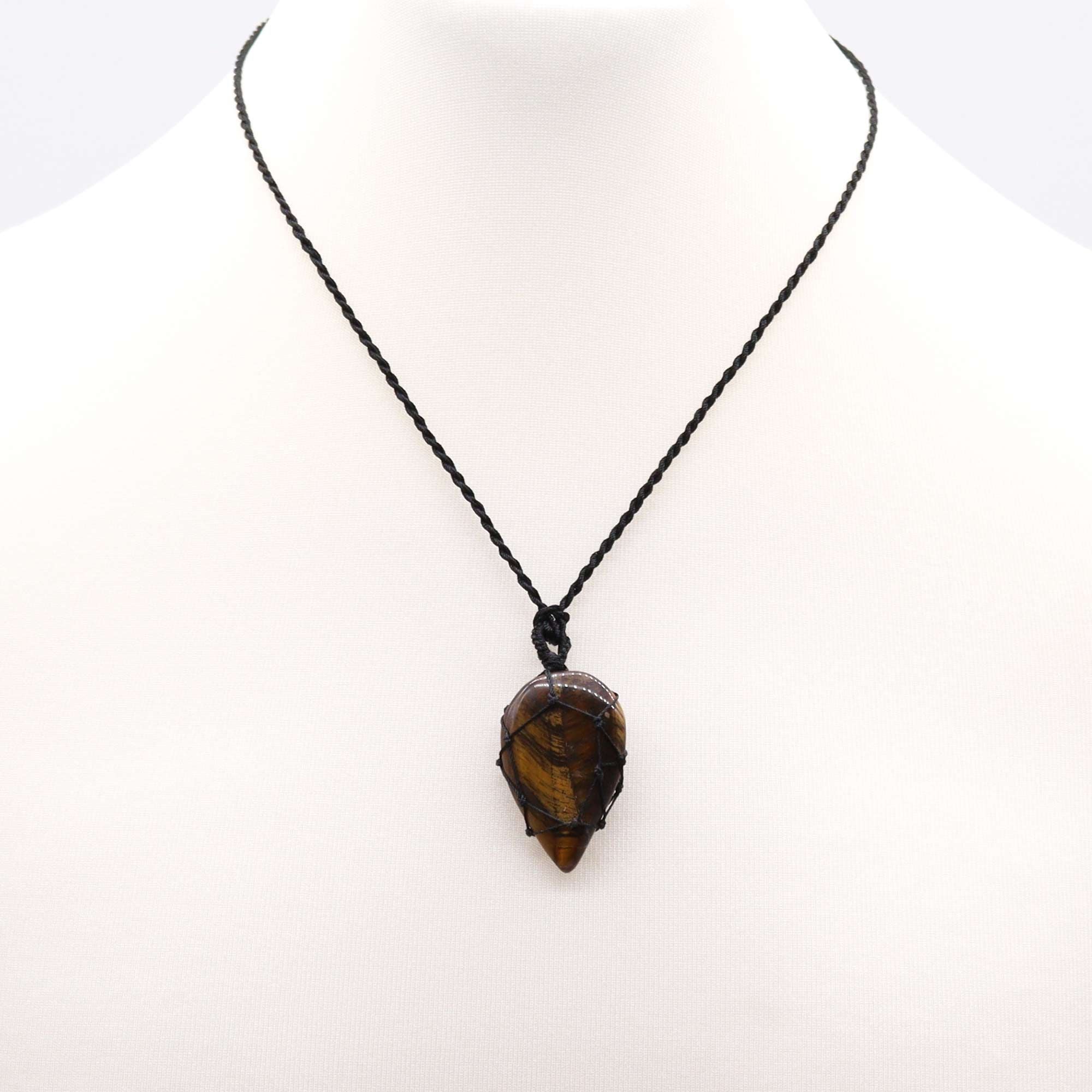Laced Gemstone Teardrop Pendant Necklace – Tigereye