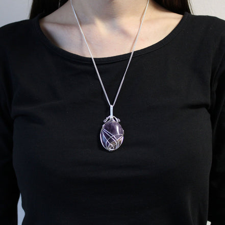 Amethyst Gemstone Necklace – Swirl Wrapped Pendant