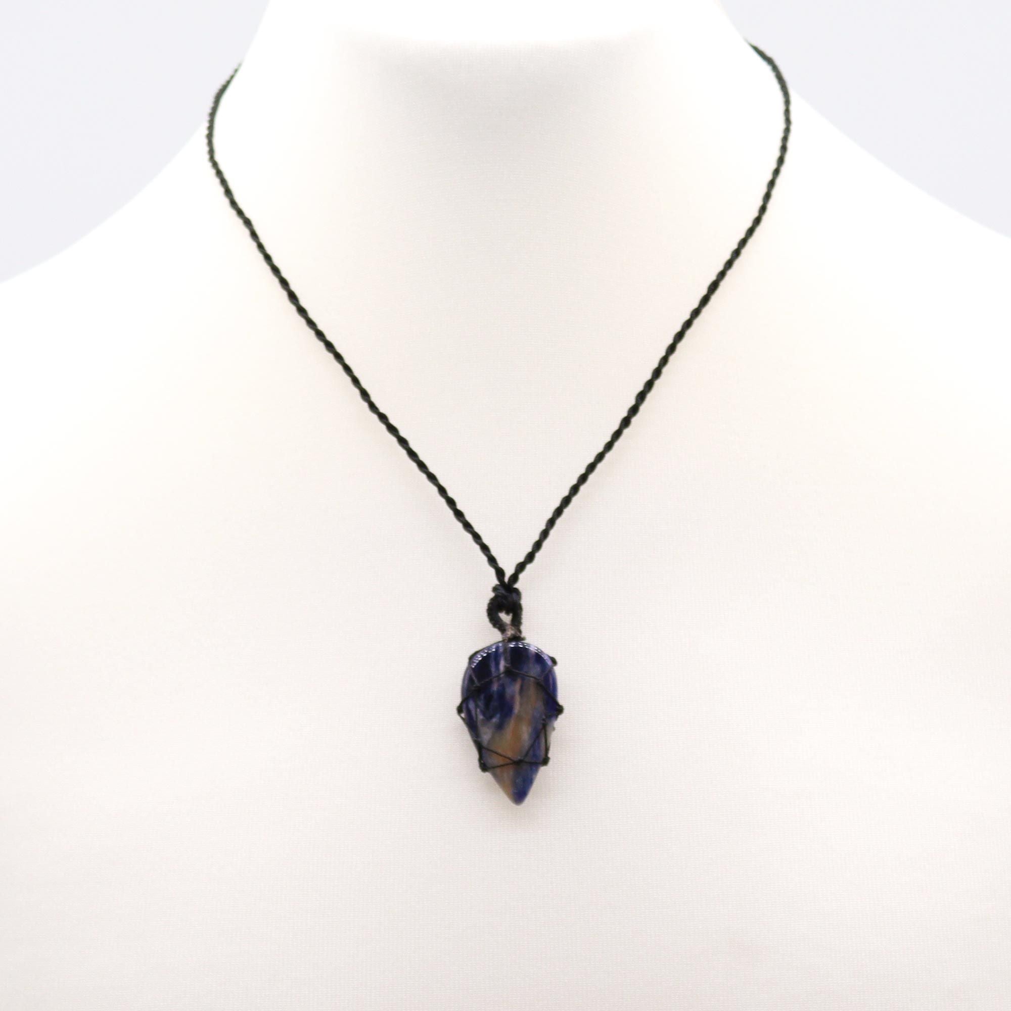 Laced Gemstone Teardrop Pendant Necklace – Sodalite