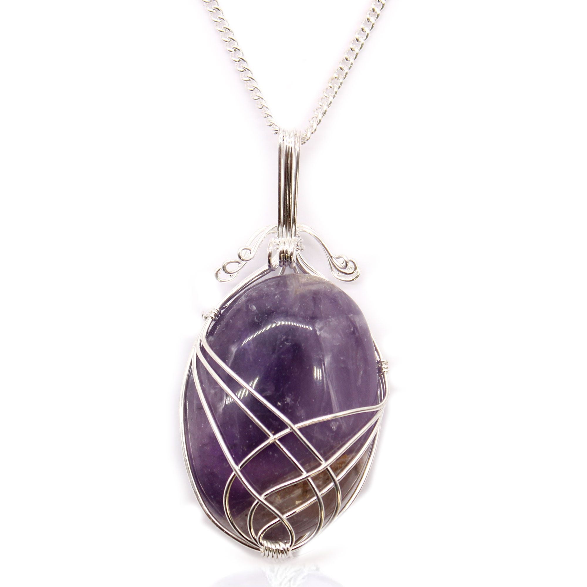 Amethyst Gemstone Necklace – Swirl Wrapped Pendant