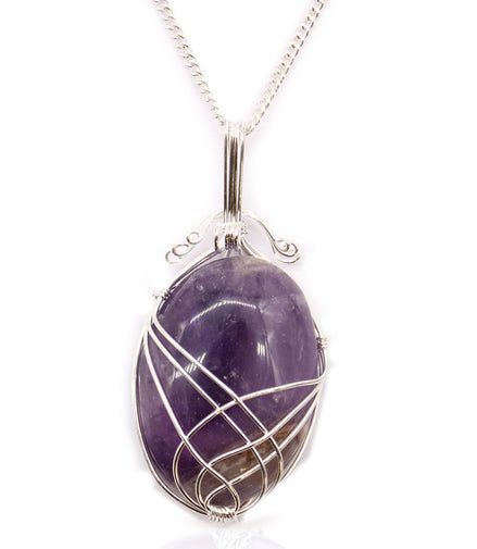 Amethyst Gemstone Necklace – Swirl Wrapped Pendant