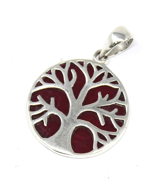 Tree of Life Silver Pendant 22mm – Coral Effect