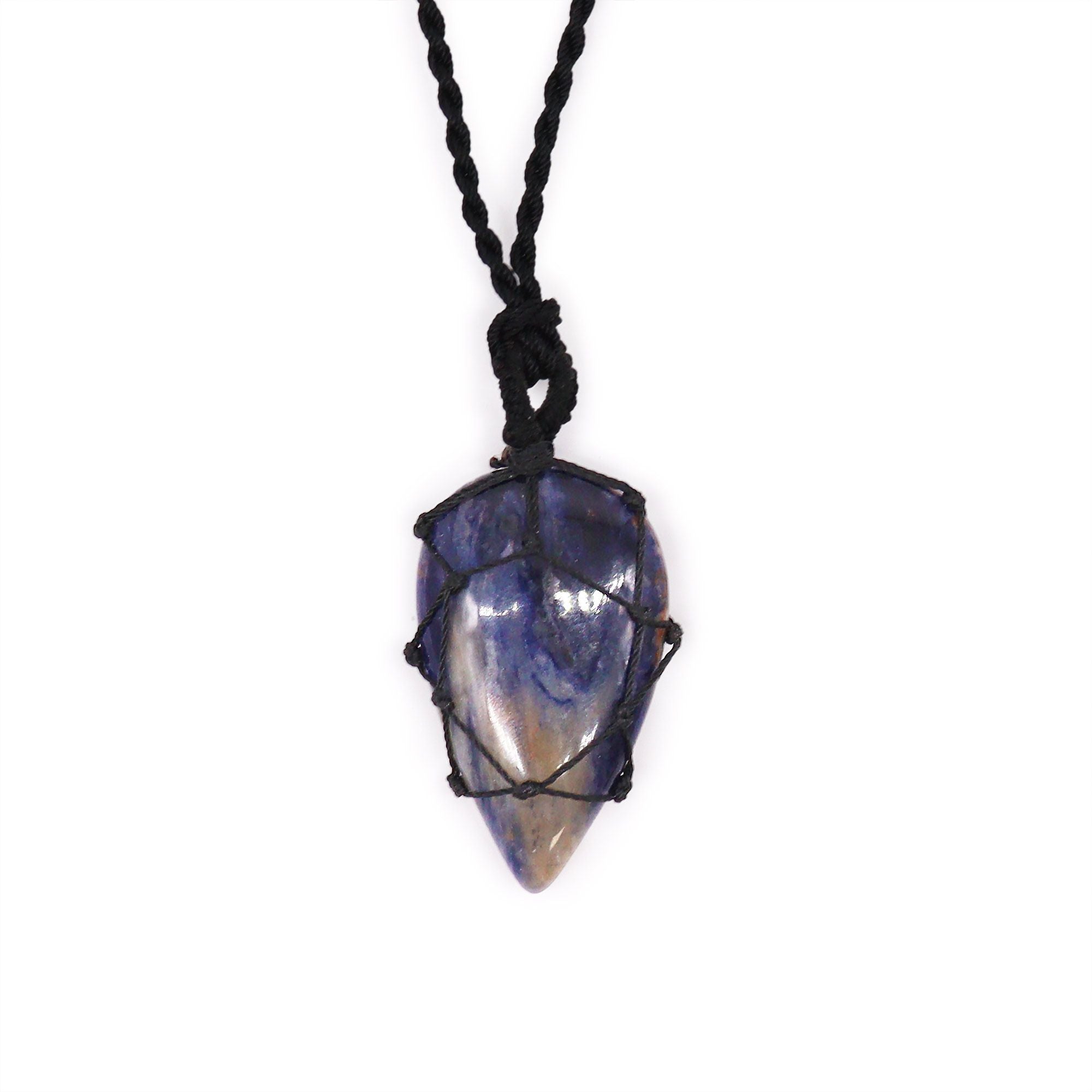 Laced Gemstone Teardrop Pendant Necklace – Sodalite