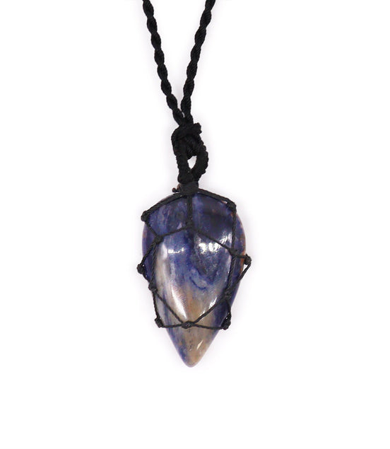 Laced Gemstone Teardrop Pendant Necklace – Sodalite