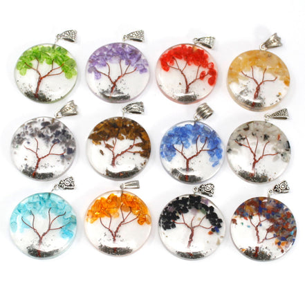 Orgonite Power Pendant – Round Amethyst Tree (Mix)
