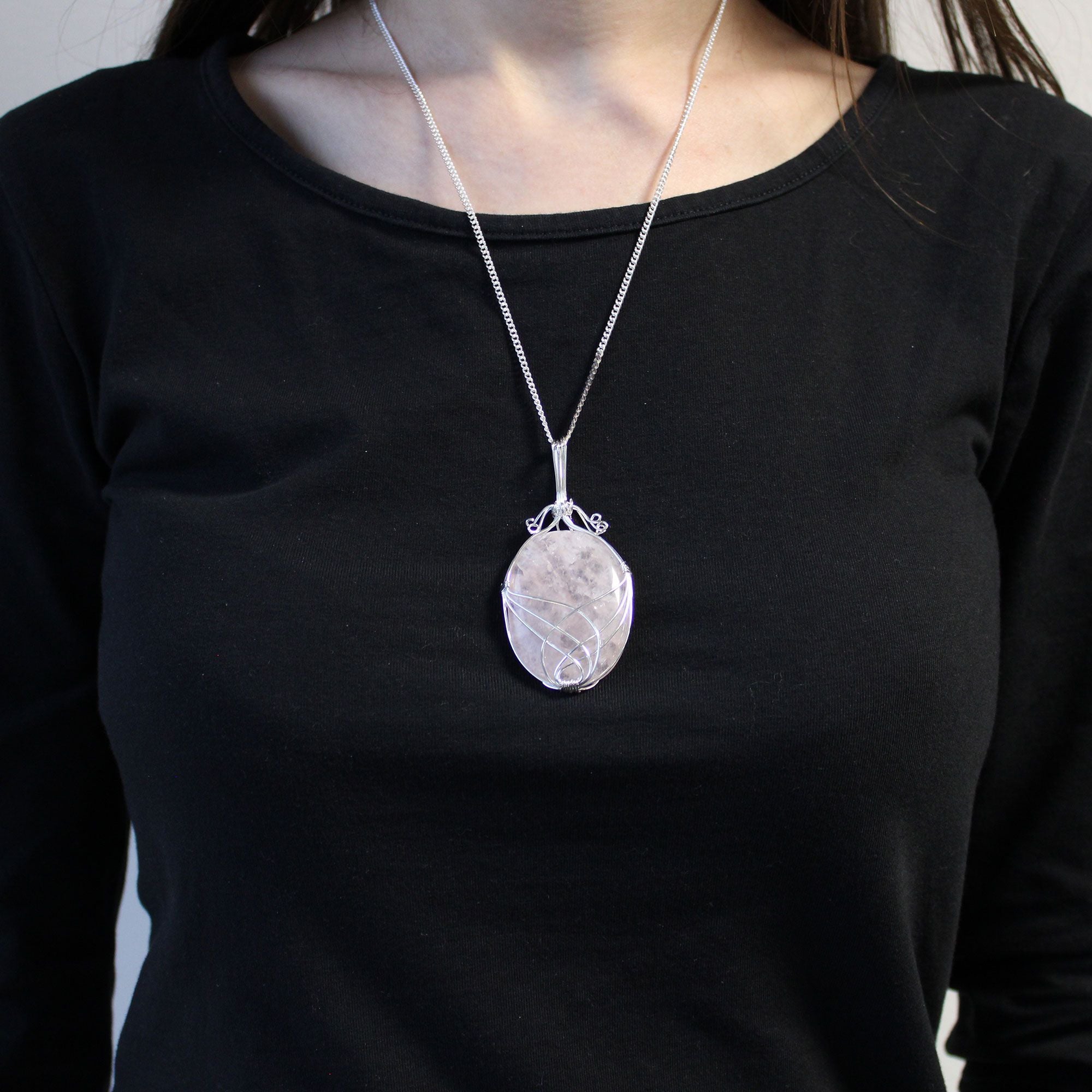 Opalite Gemstone Necklace – Swirl Wrapped Gem Pendant