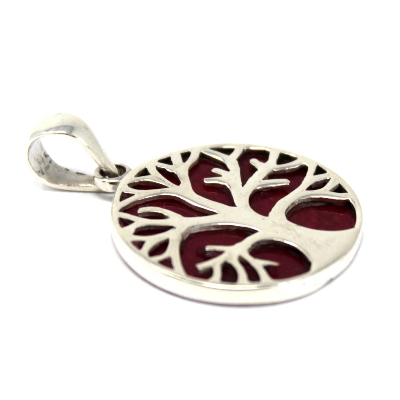 Tree of Life Silver Pendant 22mm – Coral Effect