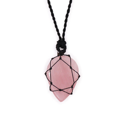 Laced Gemstone Teardrop Pendant Necklace – Rose Quartz