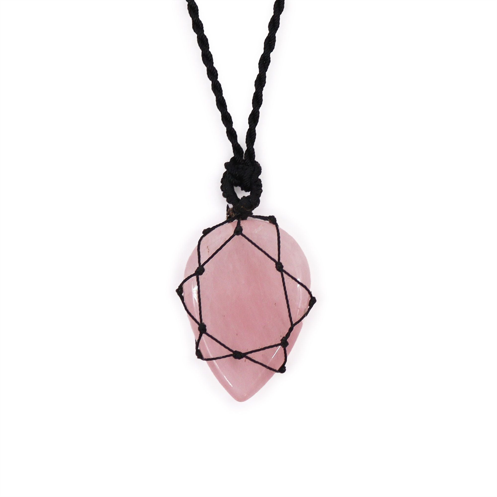 Laced Gemstone Teardrop Pendant Necklace – Rose Quartz