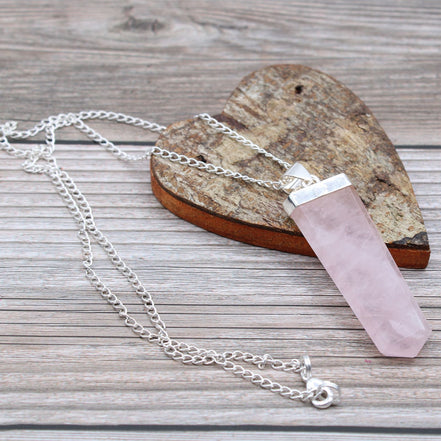 Gemstone Flat Pencil Pendant – Rose Quartz