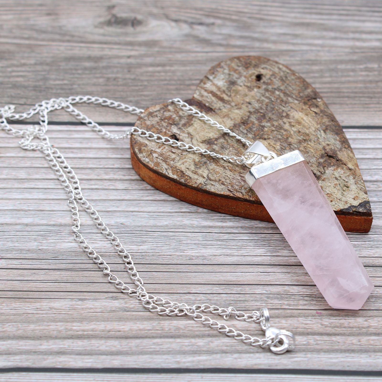 Gemstone Flat Pencil Pendant – Rose Quartz