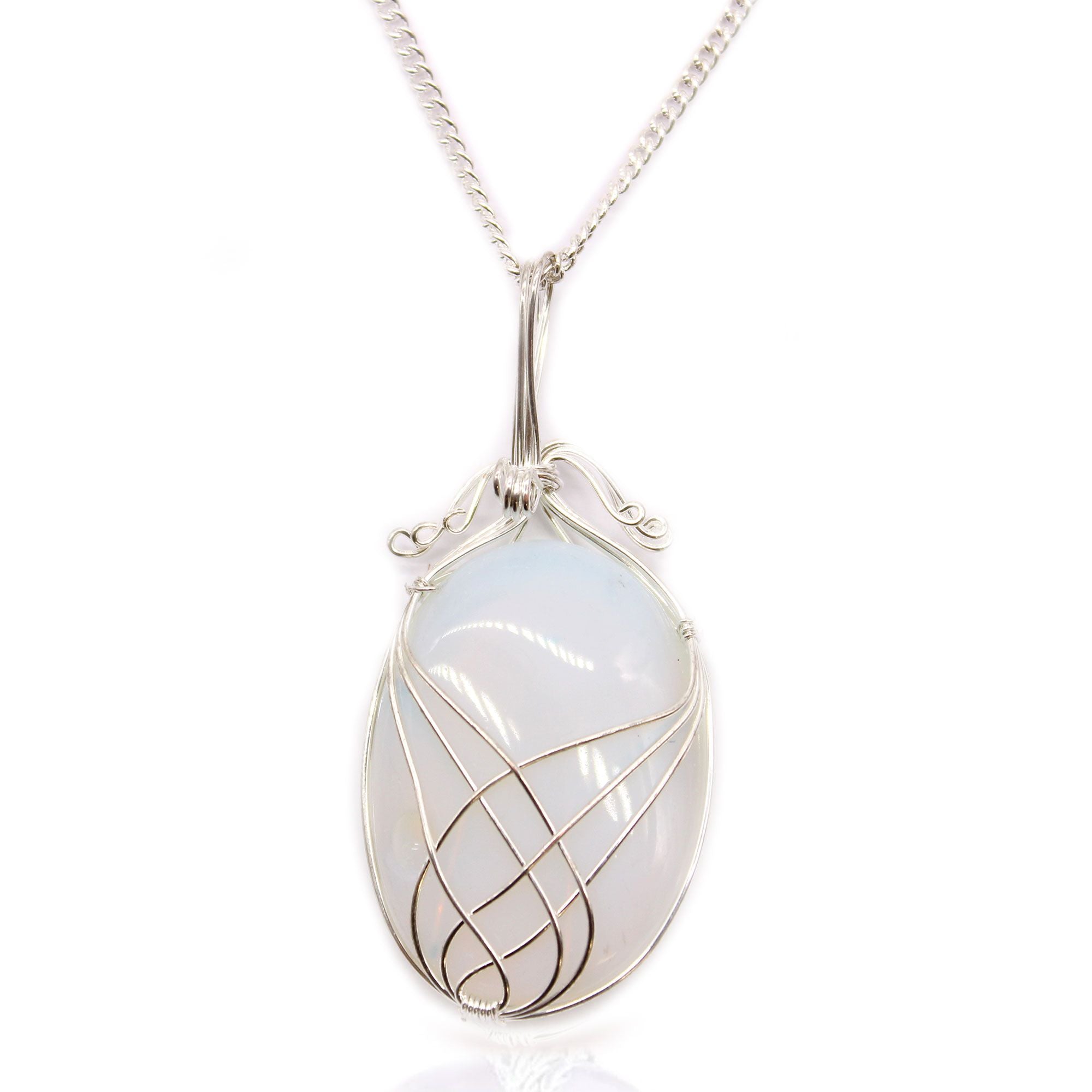 Opalite Gemstone Necklace – Swirl Wrapped Gem Pendant