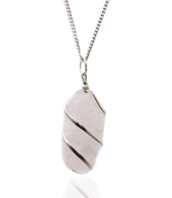 Cascade Wrapped Gemstone Necklace – Rough Rose Quartz