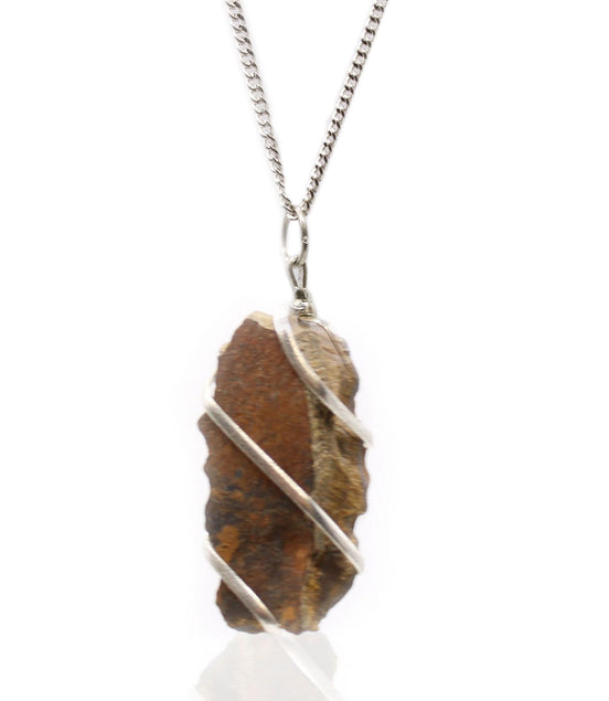 Tiger Eye Gemstone Necklace – Cascade Wrapped Rough Pendant
